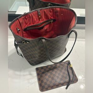 Louis Vuitton Neverfull MM Damier Ebene + Pouch – Authentic Set